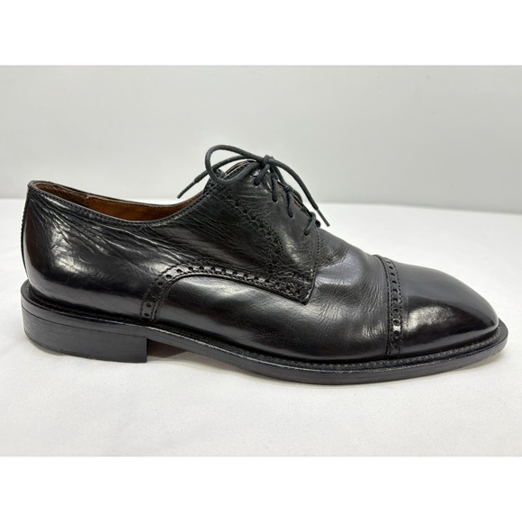 VTG 90s BrassBoot Black Leather Squared Cap-Toe Brogue Derby 8.5M Made in Italy main image 11